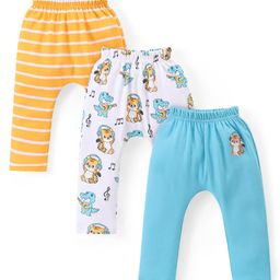 Babyhug Cotton Knit Full Length Diaper Leggings with Dino & Striped Pattern Pack of 3 - Multicolor-image-75