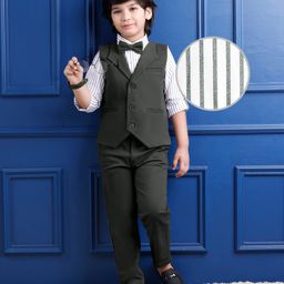 Mark & Mia Woven Full Sleeves Solid Colour 3 Piece Party Suit With Bow - Black-image-65