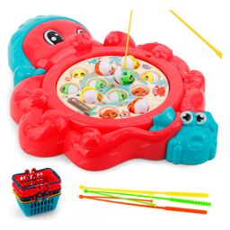 Toysire Musical Octopus Rotating Fishing Game with 12 Fishing Dish Group Game for 1 to 4 Kids Age 3+ Pink Boys Girls-21