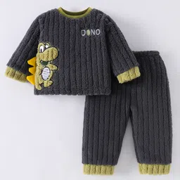 Kookie Kids Full Sleeves Winter Wear Night Suit With Dino Applique - Charcoal Grey-picture-18