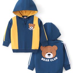 Babyhug Cotton Knit Full Sleeves Hooded Sweatshirt with Cut & Sew Design & Front Back Bear Embroidery - Blue-image-95