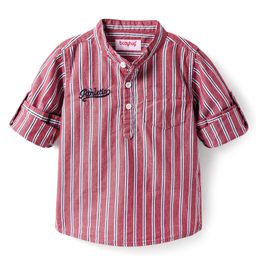 Babyhug Cotton Woven Full Sleeves Striped Mandarin Collar Kurta Shirt - Red-image-41