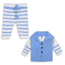 Windrop Solutions Full Sleeves Crocheted Blazer & Striped Pant Set - Sky Blue-picture-41