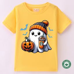 BLUSHES 100% Cotton Halloween Theme Half Sleeves Cute Ghost Printed Tee - Yellow-image-77
