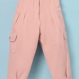 Little Kangaroos Cotton Knit Full Length Solid Colour Trouser with Cargo Pockets - Baby Pink-image-77