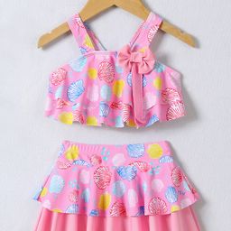 Mark & Mia Sleeveless Two Piece Swimsuit with Shell Fish Print & Bow Applique - Pink-image-31