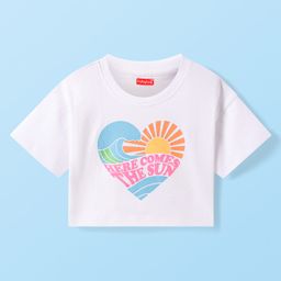 Babyhug Cotton Knit Half Sleeves Drop Shoulder T-Shirt With Here Comes The Sun Text Print - White-image-48