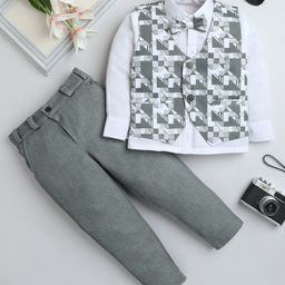 Fourfolds Cotton Full Sleeves Abstract Printed 3 Piece Party Suit Set - Grey-image-73