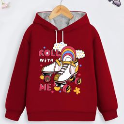 Trampoline Cotton Blend Full Sleeves Roll With Me Text Printed Hooded Sweatshirt - Maroon-picture-22