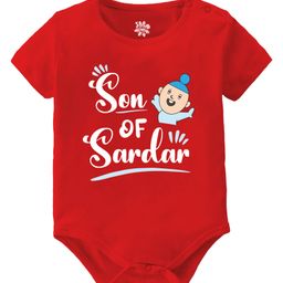 Baby Buzz 100% Cotton Half Sleeves Son Of Sardar Text Printed Onesie - Red-image-91