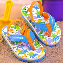 Cute Walk by Babyhug Jungle Theme Printed Flip Flops with Back Strap - Blue-image-59