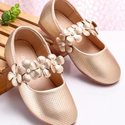 Babyoye Slip On Ballerina With Floral Applique - Golden-image-71