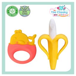 The Cheeky Kidzz Baby Soft Silicone Banana Shape Molar Toothbrush with Fruit Teething Silicone Chew Teether for Pain Relief BPA Free (ORANGE)-7