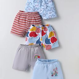 OHMS Single Jersey Knit Above Knee Length Shorts With Animal Print & Stripes Pack Of 5 - Multicolour-picture-4