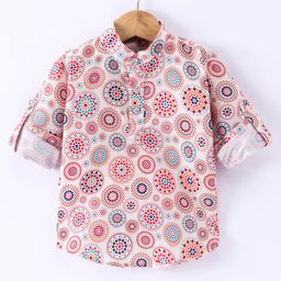 Dapper Dudes Full Sleeves Abstract Printed Kurta Style Shirt - Multi Colour-image-81