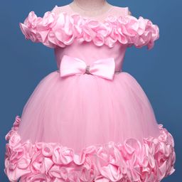 Bluebell Satin Woven Solid Coloured Sleeveless Frock With Bow & Frill Detailing - Pink-image-7