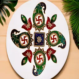 Kala Samarpan Green & Red Swastik Rangoli Sticker With Centerpiece image 5