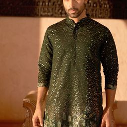 Jompers Floral Embroidered Mandarin Collar Sequinned Straight Kurta-12