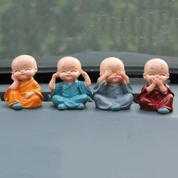 CRAFTAM Orange & Blue 4 Pieces Monk Buddha Idol Showpieces-image-21