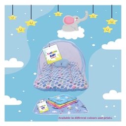 Toddylon New Born Baby Bedding Combo Set Mattress with Mosquito Net and Nappy Changing Mat Sheets - Blue image 2