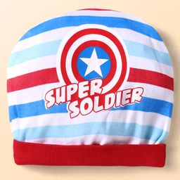 Babyhug Marvel Interlock Knit Cap Mittens & Booties Set with Stripes & Avengers Graphics - White image 2
