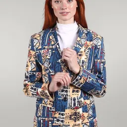 Talethread Printed Pure Cotton Single-Breasted Casual Blazer-image-90