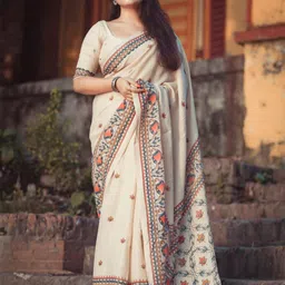 STAVA CREATION Floral Pure Linen Kanjeevaram Saree-image-21