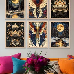 WALLLANE Brown & Yellow 6 Pieces Wooden Floral And Botanical Wall Art-17