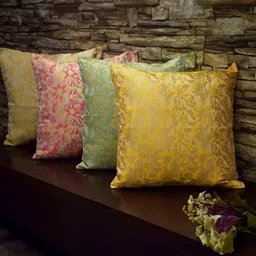 RoyalDeco Bageecha Yellow 4 Pieces Ethnic Motifs Brocade Silk Square Cushion Covers-picture-52