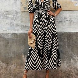 SZN Women Printed Chevron Fit and Flare Midi Dress-image-91