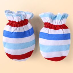 Babyhug Marvel Interlock Knit Cap Mittens & Booties Set with Stripes & Avengers Graphics - White image 5