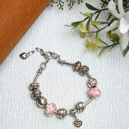 YouBella Women Silver-Plated & Pink Charm Bracelet-image-115