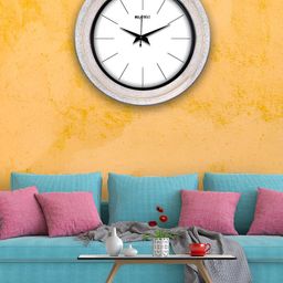 OLIVE TREE Blue & White Textured Wooden Round Analogue Wall Clock-picture-29