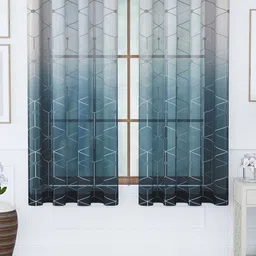 Story@home Navy Blue & White Set of 2 Geometric Sheer Window Curtain-9