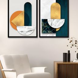 Art Street White & Gold-Toned 2 Pieces Geometric Printed Canvas Wall Paintings-image-94