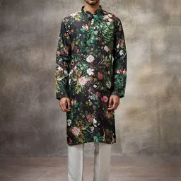 Rivaar By Rocky Star Floral Printed Mandarin Collar Kurta And Pyjamas-image-55