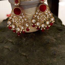 Rhymee Gold-Plated Kundan & Beaded Drop Earrings image 5