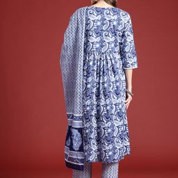 Anouk Paisley Printed Regular Thread Work Pure Cotton Kurta With Trousers & Dupatta image 4