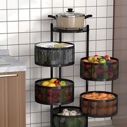 Aura Black 2 Pieces Revolving 5-Layer Multipurpose Storage Rack with Wheels-51