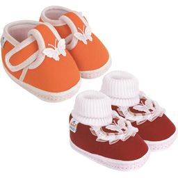 Neska Moda 3 To 12 Month Infant Booty Combo 2 Pair Baby Skin Friendly Soft Cotton Butterfly Booties (Toe to Heel Length - 12 cm, Orange, Maroon)-27