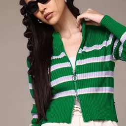 Roadster The Lifestyle Co. Acrylic Striped Cardigan-image-27