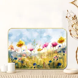 SAF Yellow & Blue Floral And Botanical Printed Wooden Wall Art-image-48