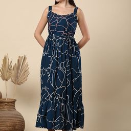 FASHOR Women Printed Shoulder Straps Fit and Flare Dress-image-37