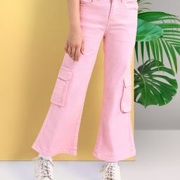 Arias Cotton Stretch Twill Washed Flared Full Length Pants with Cargo Pocket Detailing -Pink-image-93