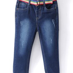 Babyhug Full Length  Jeans With Stretch Solid Color   Fly With Zipper -  Blue-image-36