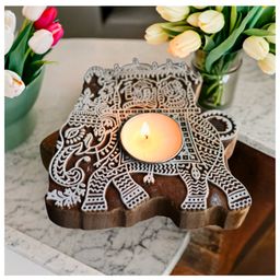 Aesthetic Living Airavat Wooden T- Light Holder with a pack of 6 soywax t light candles 350 g-image-95