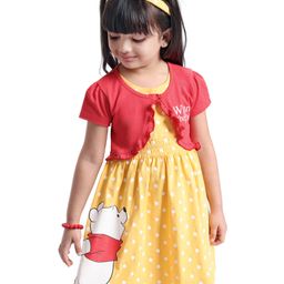 Babyhug Disney Cotton Knit Winnie The Pooh Graphics Frock with Half Sleeves Shrug & Headband - Red & Yellow-image-91