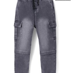 Pine Kids Full Length Solid Denim Jeans With Cargo Pockets - Used Black-image-14