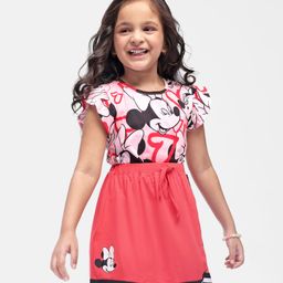 Babyhug Disney Cotton Knit Frill Sleeves Top & Shorts Set With Minnie Mouse Graphics - Red-picture-30