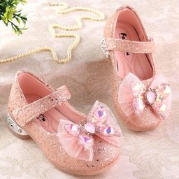Oh! Pair Velcro Closure Ballerinas With Bow Applique- Pink-image-60